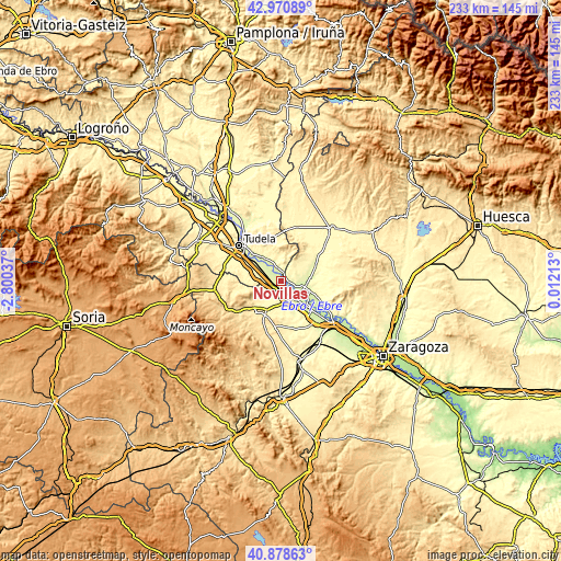 Topographic map of Novillas