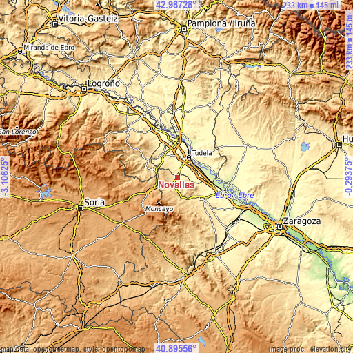 Topographic map of Novallas