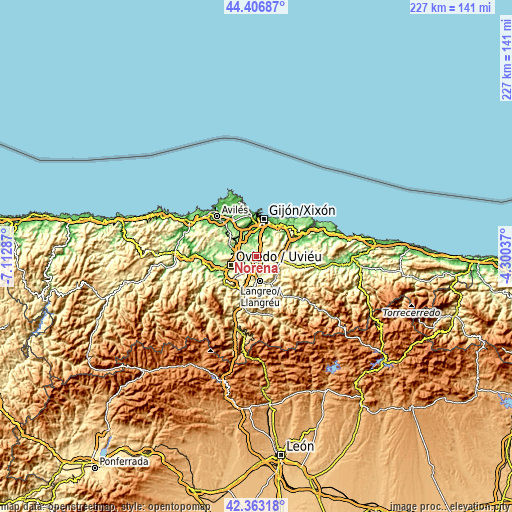 Topographic map of Noreña