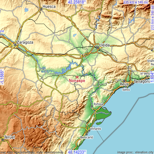 Topographic map of Nonaspe