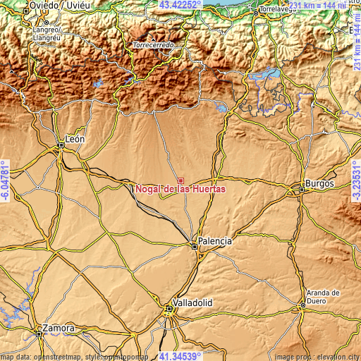 Topographic map of Nogal de las Huertas