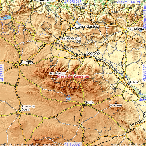 Topographic map of Nieva de Cameros