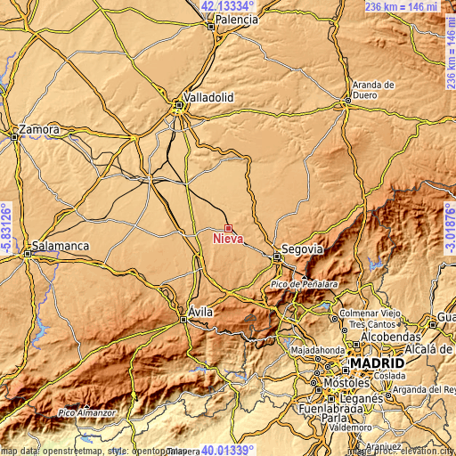 Topographic map of Nieva