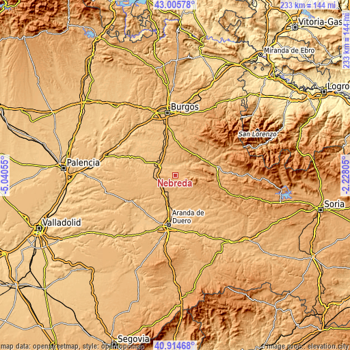 Topographic map of Nebreda