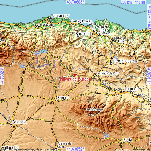 Topographic map of Navas de Bureba