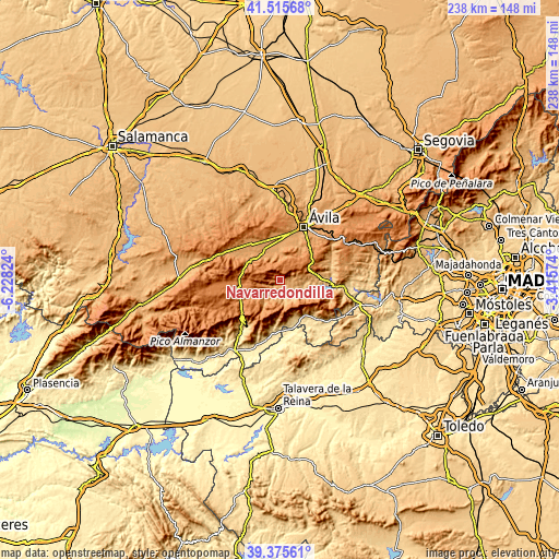 Topographic map of Navarredondilla