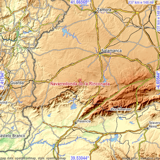 Topographic map of Navarredonda de la Rinconada