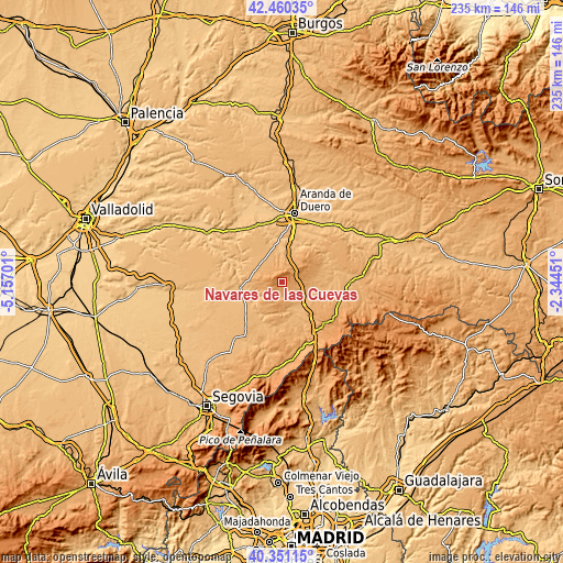 Topographic map of Navares de las Cuevas