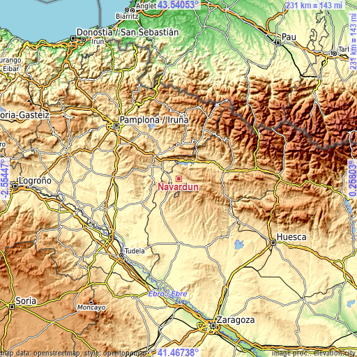 Topographic map of Navardún