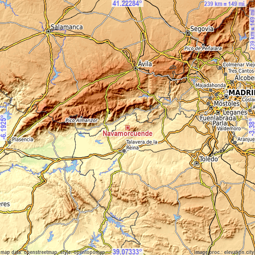 Topographic map of Navamorcuende