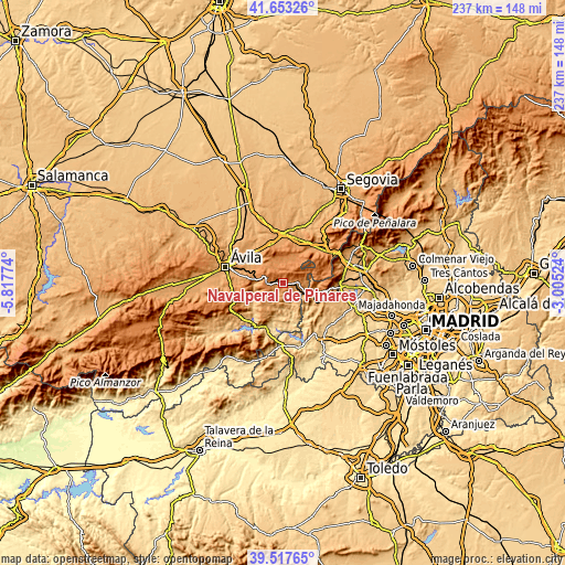 Topographic map of Navalperal de Pinares