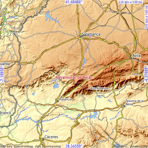 Topographic map of Navalmoral de Béjar