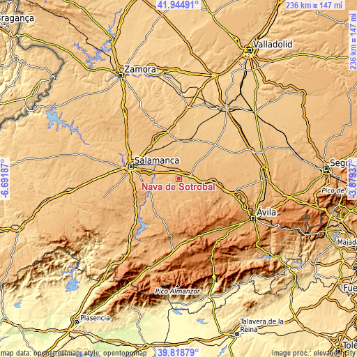 Topographic map of Nava de Sotrobal