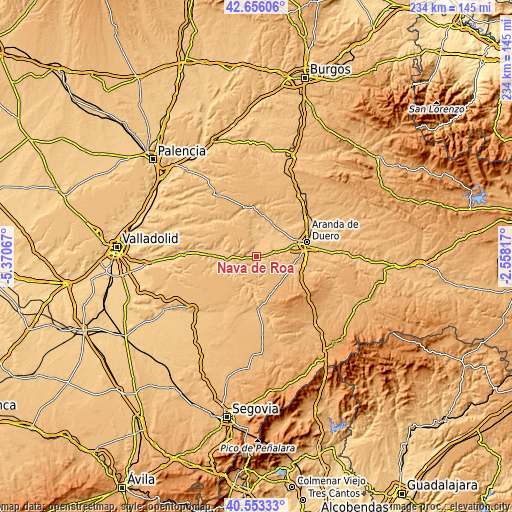 Topographic map of Nava de Roa