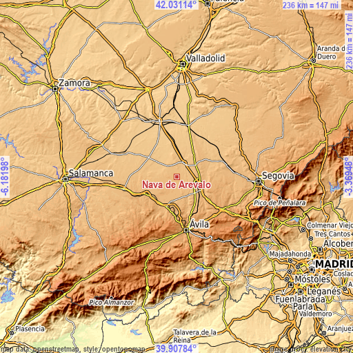 Topographic map of Nava de Arévalo