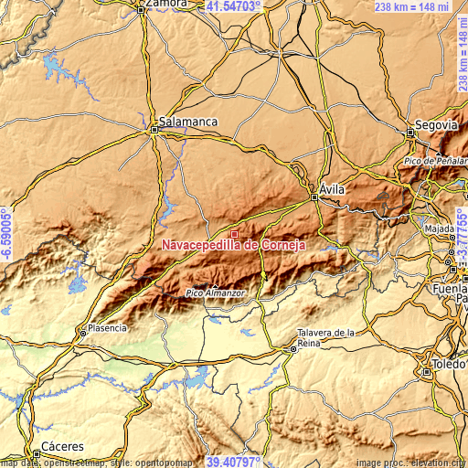 Topographic map of Navacepedilla de Corneja