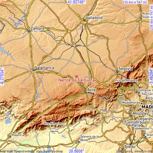 Topographic map of Narros de Saldueña