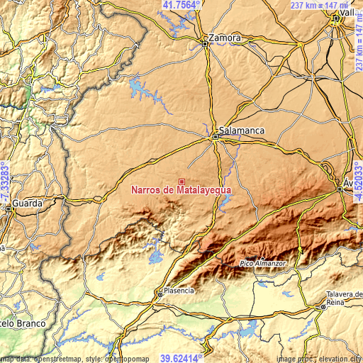 Topographic map of Narros de Matalayegua