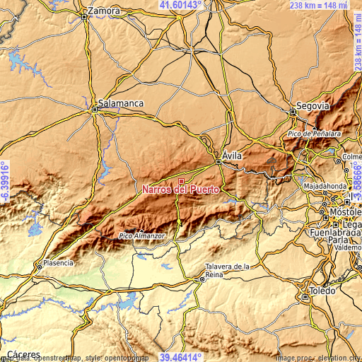 Topographic map of Narros del Puerto