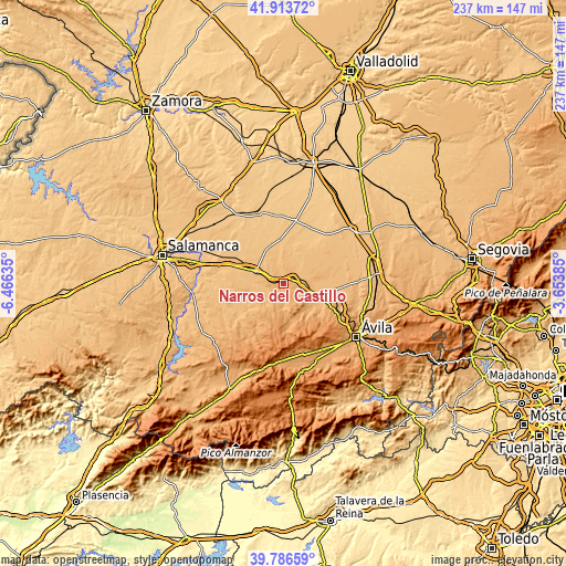 Topographic map of Narros del Castillo