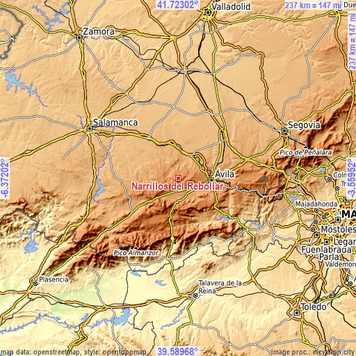 Topographic map of Narrillos del Rebollar