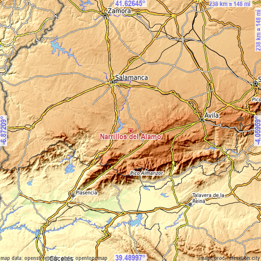 Topographic map of Narrillos del Álamo