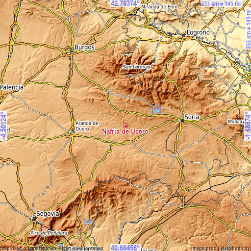 Topographic map of Nafría de Ucero