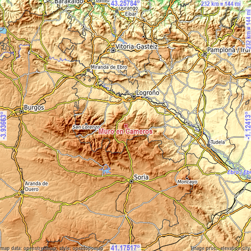 Topographic map of Muro en Cameros