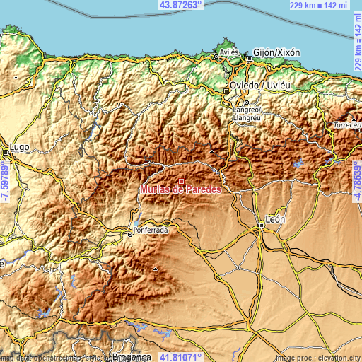 Topographic map of Murias de Paredes