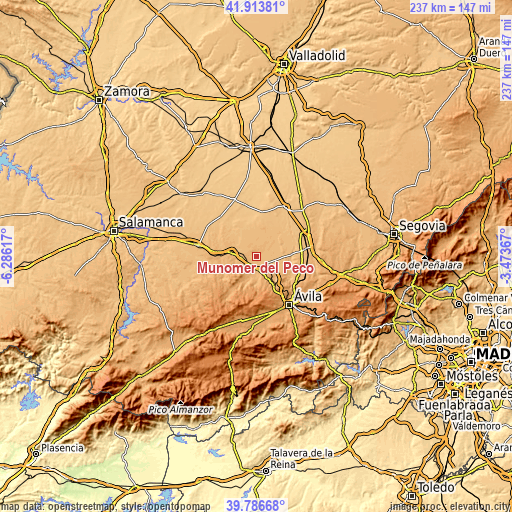 Topographic map of Muñomer del Peco