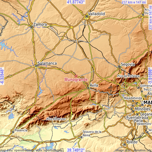 Topographic map of Muñogrande