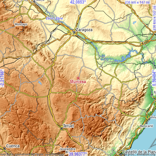 Topographic map of Muniesa