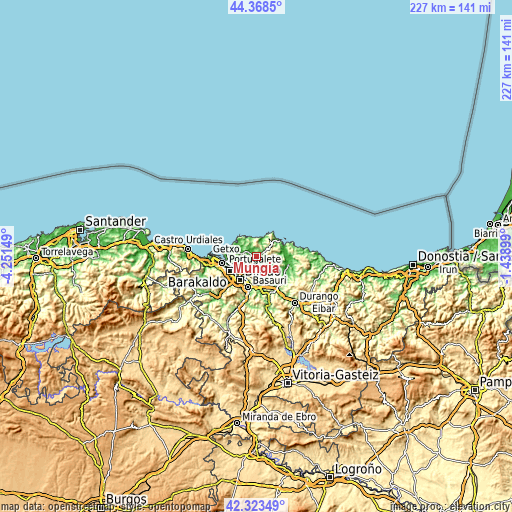 Topographic map of Mungia