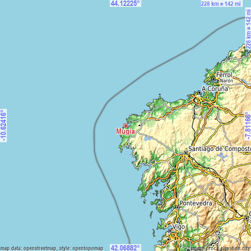 Topographic map of Mugia