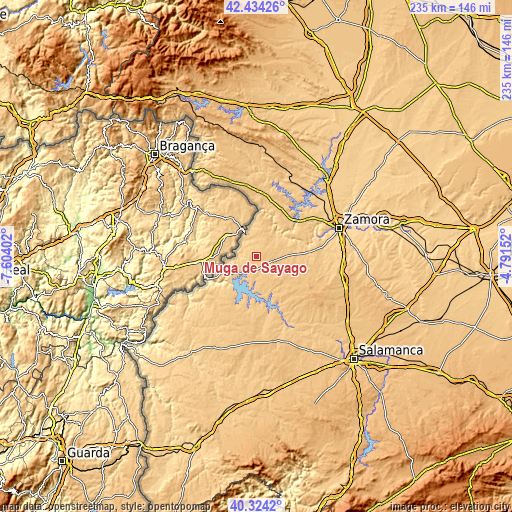 Topographic map of Muga de Sayago