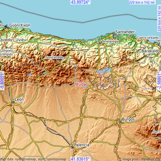 Topographic map of Mudá