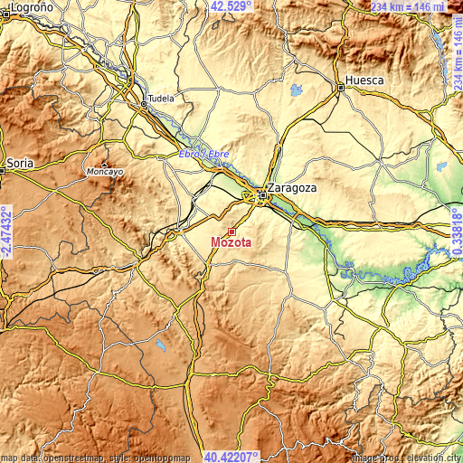 Topographic map of Mozota