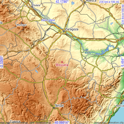 Topographic map of Moyuela