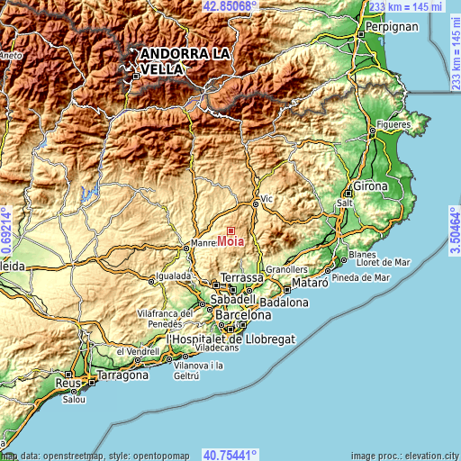 Topographic map of Moià