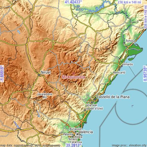 Topographic map of Mosqueruela