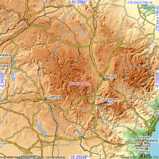 Topographic map of Moscardón