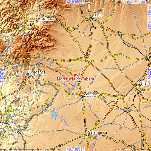 Topographic map of Moreruela de Tábara