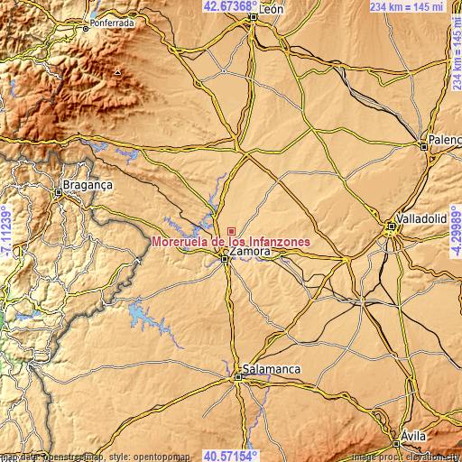 Topographic map of Moreruela de los Infanzones