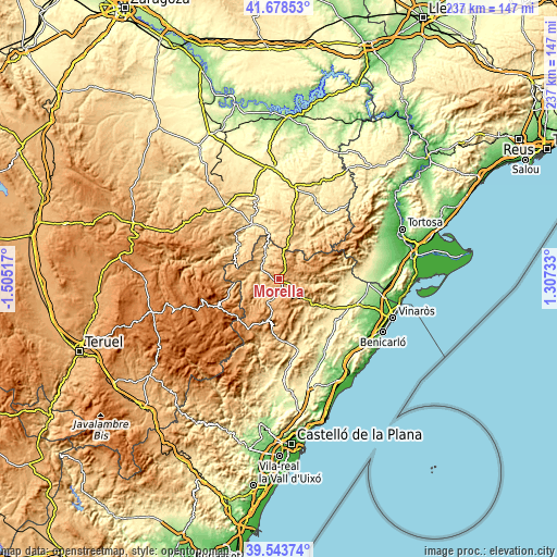 Topographic map of Morella