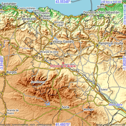 Topographic map of Moreda Araba / Moreda de Álava