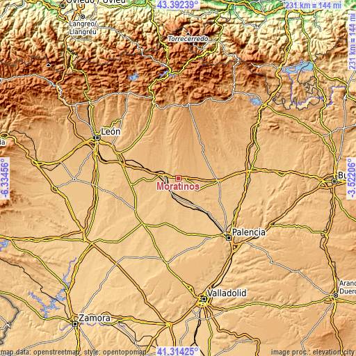 Topographic map of Moratinos