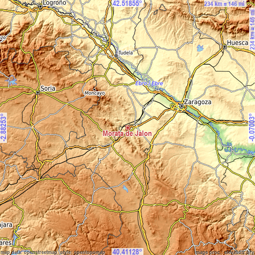 Topographic map of Morata de Jalón