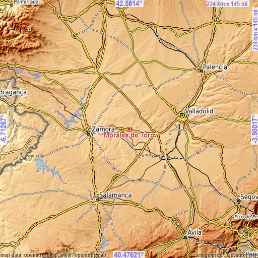 Topographic map of Morales de Toro