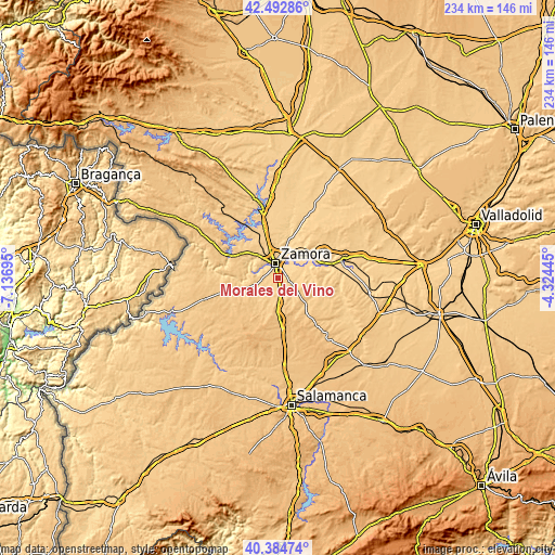 Topographic map of Morales del Vino