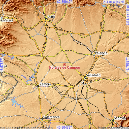 Topographic map of Morales de Campos